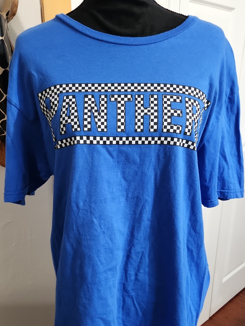 Gildan Royal Blue Short Sleeve Tee with Checkerboard PANTHER Print